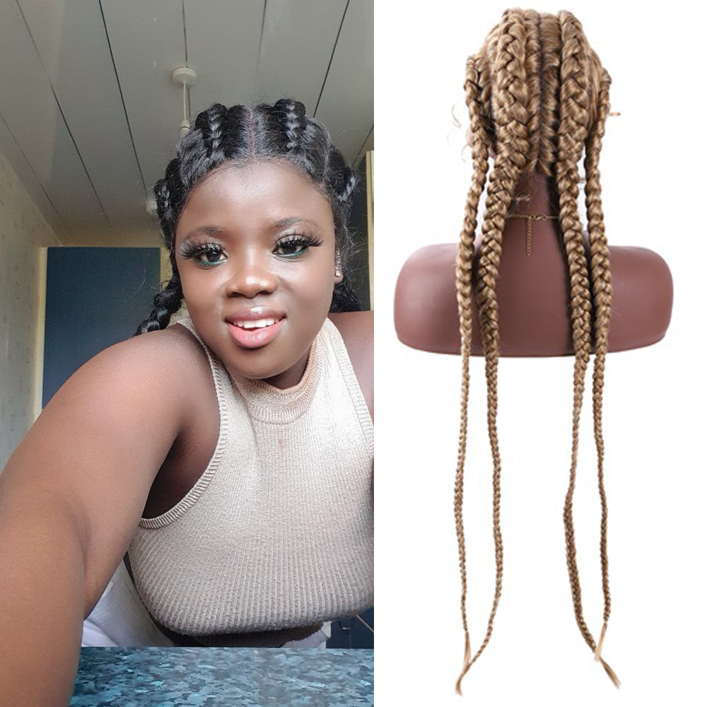 Latest Cornrow braided wig on a Lace Front for black women - Wigs black,  average, braided, long, human hair