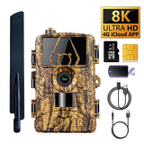 8K Video 60MP Photo Pixel Ultra HD Outdoor 4G Trail camera with Motion Detection IP66 Waterproof with Free Mobile APP Live monitoring