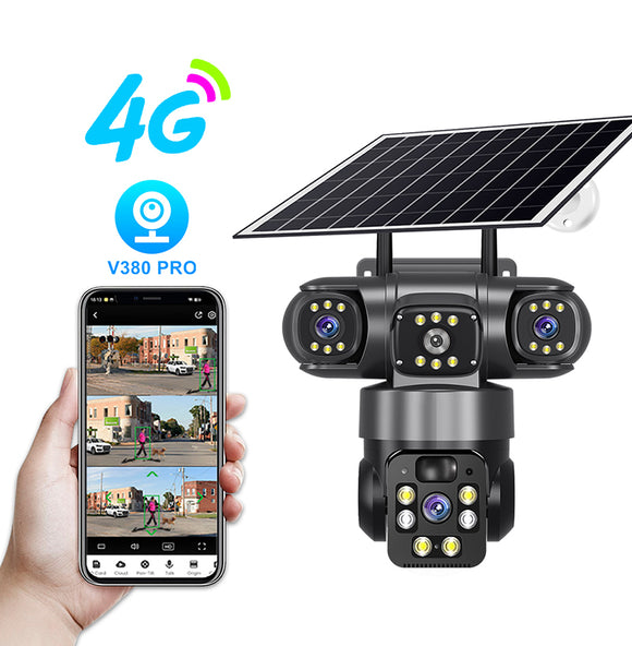 PIR & Radar Dual Induction Detection HD Solar 4G Mobile PTZ camera  with Tri-Lenz & Free APP Live Monitoring