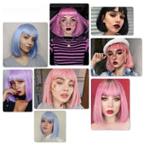 12 Inch Short Bob Wig With Bangs for Women Synthetic Bob Wigs Black Pink Purple Wig for Party Daily Use Shoulder Length