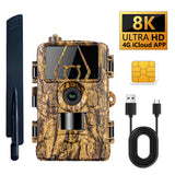 8K Video 60MP Photo Pixel Ultra HD Outdoor 4G Trail camera with Motion Detection IP66 Waterproof with Free Mobile APP Live monitoring