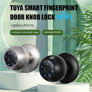 TUYA Smart Fingerprint WIFi Door knob Lock With multi Unlock by passowrd or IC card or Free TUYA APP Remotely