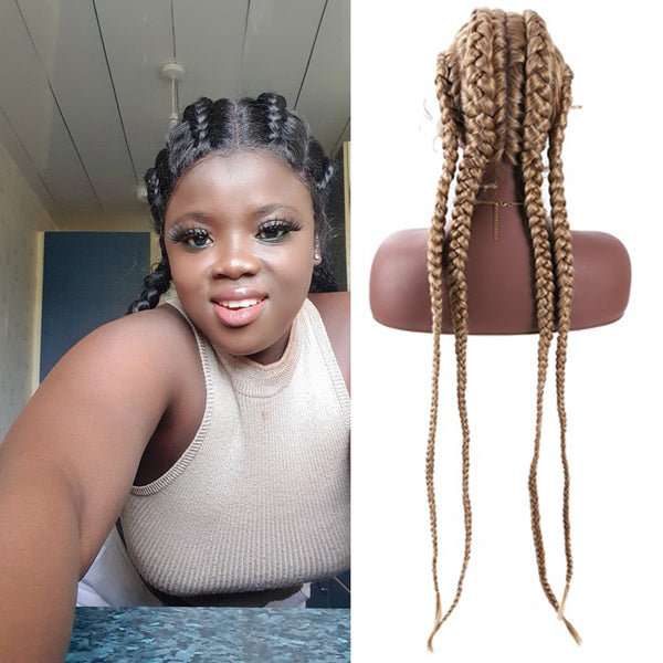 Braided Wigs for Black Women Box Braid Wig 30” Knotless Braided Wigs  Lightweight Cornrow Braids Synthetic Lace Front Wig Natural Black Hand  Braided