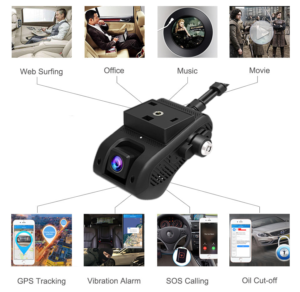 4G Smart Car GPS Tracking Dashcam with WIFI Hotspot Dual 1080P